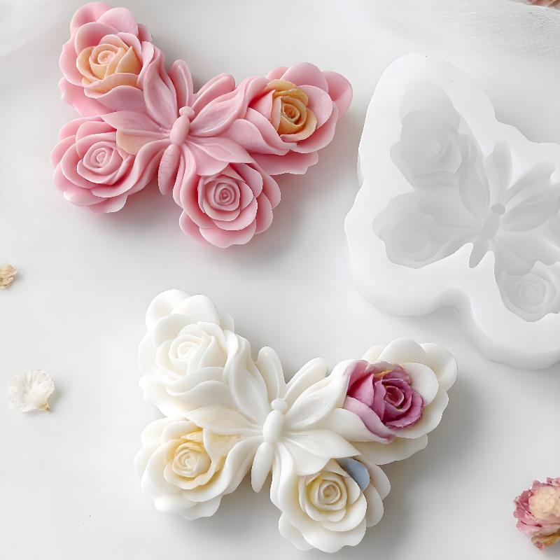 Soap Making Items - قالب سيليكون على شكل فراشة ووردة